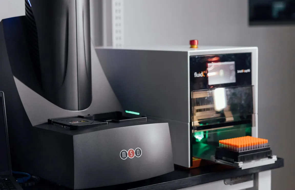 An MSD reader running ELISA and MSD assays as part of Dash Bio's automated platform.